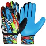 Veltine Sports Soccer Goalie Gloves, Football Goalkeeper Gloves for Kids Boys Children Youth with 4mm Latex Heavy Grip Palm (Cyan, Size 3 Suitable for 5-6 Years, Ambidextrous)