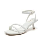 Amoji Women 2.5 Inch Low Kitten Heel Ankle Strap Heeled Sandals Strappy Dress Shoes FZ327 White Heels Size 9 women