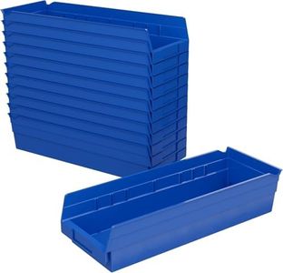 Akro-Mils 30138 Plastic Shelf Bins, Heavy Duty Storage Bins for Garage, Closet, and Drawer Organization, 18" x 6-1/2" x 4", Blue, 12-Pack