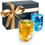 Elixir Double Walled Glasses - Insulated Glass Tumbler - Double Wall Glass Tumbler - Keep Your Drinks Cold - Add Style to Your Beverage - For Coffee Whiskey Tea Cocktails