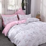 choicehot Rabbit Duvet Cover Sets Single Size, Pink Cute Bedding Sets with Pillowcase, Animal Pattern Easy Care Quilt Cover Hares Bedding for Kids, 135 x 200cm