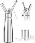 Newaner 500 ml Cream Dispenser, Cream Syphon Aluminium with 3 Stainless Steel Decorative Nozzles and 1 Cleaning Brush, Leak-Proof Cream Siphon for Preparing Whipped Cream, Cream, Mousse and Desserts