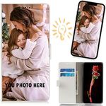 CXKJ Personalised Photo Phone Case for Samsung Galaxy A12/M12,Design Your Own Photo Image,Text Phone Case,PU Leather Flip Cover Wallet Case Anti-shock,Anti Drop Personalised Case - White