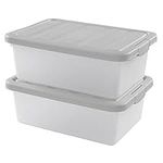 Sandmovie 14 Quart Plastic Storage Box Bin Container with Lid, Grey, 2 Packs