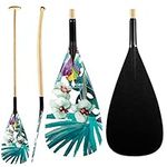 Z&J SPORT Outrigger Canoe Paddle Wooden Shaft, Tahiti Style Hybrid OC Paddle with Graphics Carbon Blade, Durable OC Paddle for Waka AMA, va’a, Bent Shaft & 12 Degree Blade (YW398,50")