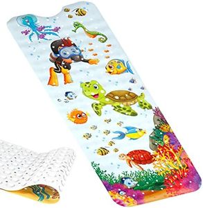 Baby Bath Mat 40"x16" Non Slip Kids Bathtub Mat with Suction Cups & Drain Holes Cute Cartoon Bath Tub Mat Machine Washable Shower Mat for Bathroom Baby Toddlers Children (Style-1, 1 PCS)