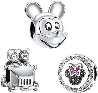 Doyafer 925 Sterling Silver Charm beada set Cartoon Mouse Beads con 5A zircone per le donne Braccialetti Collana Regalo per le ragazze 3-Pezzo/Pacchetto