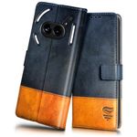 FLIPPED Vegan Leather Flip Case Back Cover for Nothing Phone 2a | Phone 2a Plus (Flexible, Shock Proof | Hand Stitched Leather Finish | Card Pockets Wallet & Stand | Irish Blue with Tanned Oak)