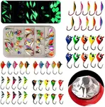 THKFISH Ice Fishing Jigs Kit Ice Fishing Lures for Walleye Perch Jigs Heads for Ice Fishing Gear Tackle Panfish Crappie Jigs 50Pcs C