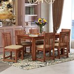 FURNITUREWALLET Wooden Dining Table 6 Seater / 6 Seater Dining Set with Chairs for Dining Room