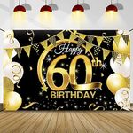 Happy 60th Birthday Decorations for Men Women - Happy 60th Birthday Banner Party Decorations Cheers to 60 Years Birthday Party Suppiles Black Gold Backdrop for 60th Birthday Decor 72.8 x 43.3 Inch