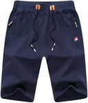 JustSun Mens Sports Shorts Casual Summer Joggers Shorts with Elastic Waist Zipper Pockets Blue X-Large