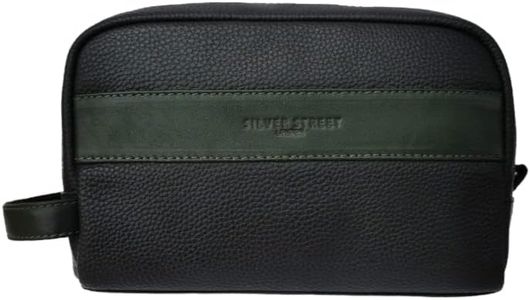 Walter Trousse de toilette en cuir de qualité supérieure pour homme, trousse de voyage, trousse de maquillage, trousse de rasage avec doublure imperméable et poches intérieures, vert bouteille, L,