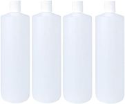 Kelkaa 32oz 28/410 HDPE Plastic Cylinder Squeeze Bottles with Dispensing White Press Disc Top Caps, for Shampoo, Conditioner, Lotion, Any Liquid Products, Multi-Use Refillable Bottles (Pack of 4)