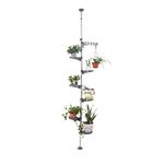 BAOYOUNI 7-Tier Indoor Plant Pole Spring Tension Rod Expandable Flower Pots Display Rack Stand Hanger Metal Corner Storage Shelf, Grey