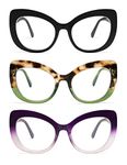 AMOMOMA 3 Pack Stylish Oversized Cat Eye Reading Glasses for Women Fashion Readers Blue Light Square Computer Glases AM6077 C1+C2+C3 1.5