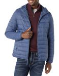 Amazon Essentials Men's Lightweight Water-Resistant Packable Hooded Puffer Jacket, Indigo, XS