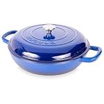 Shallow Cast Iron Casserole with Lid – Non Stick Dutch Oven Pot, Oven Safe up to 260° C – Sturdy Ovenproof Stockpot Cookware – Enamelled Cooking Pot – Dark Blue, 4.7L, 32cm – by Nuovva