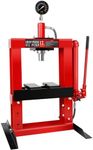 Hydraulic Shop Press, 12Ton H-Frame Garage Shop Benchtop Press with Pressure Gauge & Press Plates, Adjustable Working Table Height Used for Pressing, Bending, and Straightening, Red