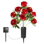 Bocola Solar Cemetery Artificial Flower & Vase Set Cemetery Grave Decorations 1 Solar LED Strip Lights 9 Silk Graveyard Rose Flowers Headstones Fake Floral Holder with Foam Tombstone Markers Memorials
