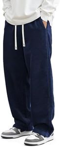 JMIERR Mens Corduroy Pants Wide Leg Baggy Sweatpants, Navy Blue, 2XL