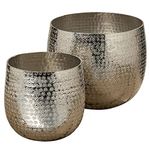 Crosby Street Bucket Style Cache-Pot Planters, Set of 2, Polished Silver Aluminum, 7.75 and 6.25 Diameter