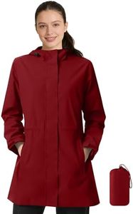 Aurhyde Women's Waterproof Rain Jacket Long Hooded Raincoat Lightweight Packable Windbreaker Solid Lined Trench Coat (Red, S)