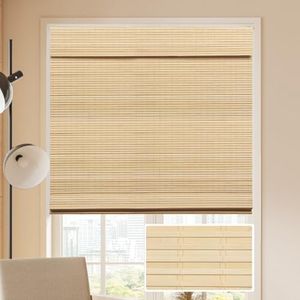 LUCKUP Cordless Bamboo Roman Blinds Shades for Indoor Windows-Blackout Room Darkening Roman Blinds with 6" Valance Cover Enhanced Privacy, 44" W x 64" H