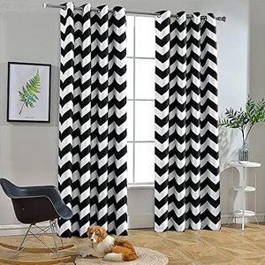 Melodieux Fashion Chevron Curtains for Living Room Dining Room, Darkening Grommet Top Window Drapes Soundproof Thermal Insulated for Bedroom, 84 Inches Long, 52 by 84 Inch, Black and White(1 Panel)