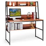 COSTWAY Computer Desk with Storage Bookshelf, 2-in-1 Workstation PC Laptop Table, Home Office Work Study Writing Desk for Bedroom Living Room (Brown)