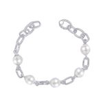 LeCalla 925 Sterling Silver Classic Pearl Chain Bracelet Handmade Jewelry| Simulated Pearl Paperclip Links Bracelet for Women 8 Inches