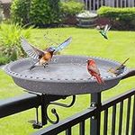 Hpycohome Bird Bath for Outdoors, Horizontally Stable Durable Large Capacity Birdbath for Deck Mount with Adjustable Metal Clamp for Garden Patio Lawn Decorative