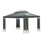 Mondeer Garden Gazebo 3x4m, Outdoor Marquee Party Tent Pavilion with Double Tier Roof, Metal Frame, Luxury Modern Style, Grey