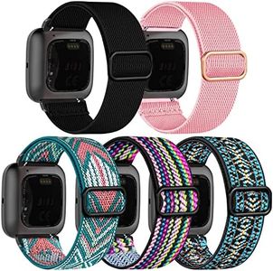 chinbersky 5 Pack Bracelets Compatible avec Fitbit Versa 2 Bracelet/Fitbit Versa Bracelet Femme Homme,Étirement réglable Nylon Sport Bracelet de remplacement Pour Fitbit Versa 2/Versa/Versa Lite/SE