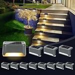 GIGALUMI Solar Fence Lights Outdoor Garden, 12 Pack Solar Step Lights, Waterproof Deck Decorative Lighting for Stairs, Yard, Patio, Gutter, Garden, Pathway Decoration (Grey, Warm White)