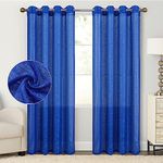 Tony's collection Royal Blue Sheer Curtains 84 Inches Long Linen Texture Light Filtering Drapes for Living Room 2 Panels Set Window Treatments for Bedroom (34x84 Inch, Royal Blue, 2 Panels)