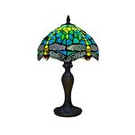 Auroh Tiffany Table Lamp Handcrafted Stained Glass Green Dragonfly Lampshade Stunning Quality Antique Design Table Lamps for Living Room Bedside Desk Bedroom Coffee Table (TFTL-1015)