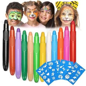 12 Colors Face Painting Kit for Kids, Kids Face Paint Crayons, Makeup for Kids Non-Toxic and Safe Washable Body Face Painting Kit Makeup Kit Birthday Gifts for Halloween Carnival Cosplay Easter Party (12 Color)