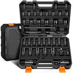 VonHaus 1/2 Impact Socket Set - 40pcs Deep Impact Socket Set 1/2 Inch Drive with Extension Bar, Drill Adapter, Universal Joint Socket and 1/2 to 3/8 Adapter - Heavy Duty Socket Set for DIY, Car Repair