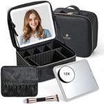 NOVANEX Travel Makeup Case: Professional Cosmetic Artist Organiser with Large Lighted Mirror Partitionable Cosmetic Bag, Waterproof and Portable Train Case Accessories/Tools Case