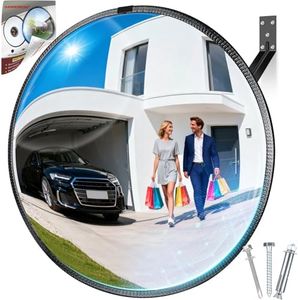 Narremcoy New Upgraded 22" HD Convex Mirror - 160° Adjustable Wide Angle View, Leather Frame & ABS Back, Traffic Mirror for Indoor/Outdoor Use in Garage, Warehouse, Driveway, Store & Office Security