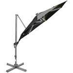 Outsunny 3m Cantilever Roma Parasol Adjustable Garden Sun Umbrella with LED Solar Light, Aluminum Frame, Tilt & Crank, UV50+, Cross Base Rotating Outdoor- Dark Grey