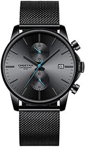 Montres pour Homme Mode Sport Quartz Analogique Noir Maille Acier Inoxydable Étanche Chronographe Montre-Bracelet Auto Date en - Bleu Noir