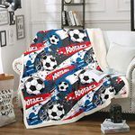 Boys Soccer Sherpa Blanket 3D Football Print Fleece Blanket Grunge Tie Dye Blanket Throw For Teen Marble Splash Watercolor Sports Fuzzy Blanket Single 50"X60" Red Blue Gray Bedroom Decor