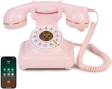 Vintage Bluetooth Phone, Retro Desk Telephone with Gold Accents, Loud Nostalgic Ringtones, Bluetooth Connects to Smartphone for Home & Office, Pink