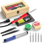 Soldering Iron Kit, 190W Soldering Gun, 110V LED Solder Kit for Electronics, Adjustable Temperature 356-932℉, Includes Solder Wire, Sucker, Tips, Stand, Tweezers, Paste and Solid Wood Box, Red