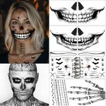 8 Sheets Halloween Tattoos Ghost Face Skeleton, Halloween Face Tattoo Halloween Face Stickers for Women Men Temporary Tattoos For Halloween Makeup (A-8 PCS)