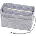 Handcuffs Women Purse Organizer Insert With Zipper Pocket | Felt | Tote Bag | Organiser | Handbags | Divider | Packing Cube | Travel | Makeup | Cosmetic | Storage - Dark Grey