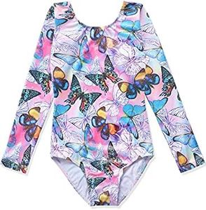 HOZIY Butterfly Leotards for Girls Gymnastics Long Sleeve 4t 5t Colorful Multicolored Butterflies Outfits Apparel Sparkly Shiny Unitard