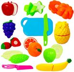 Amitasha 10 Pc Cutting Fruit Vegetable Play Food Kitchen Toys with Chopping Board and Knife Pretend Play Educational Toy for Toddler Children Birthday Gift